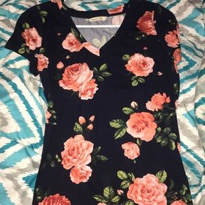 Flower Pattern Dark Navy Blue Shirt